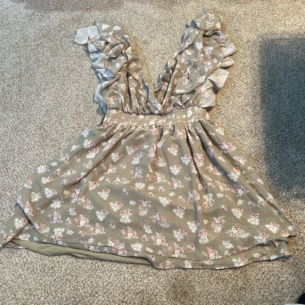 Simplee Apparel Backless Floral Dress - Green and White